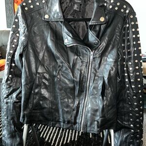 Forever 21 Black Leather Jacket with Silver Studs